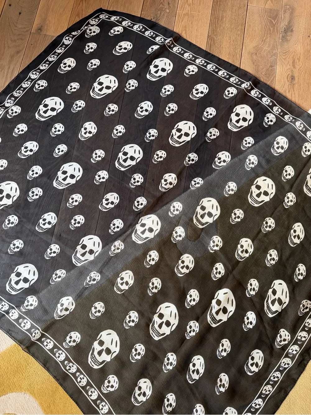 Alexander McQueen Black and White Skull Silk Scarf